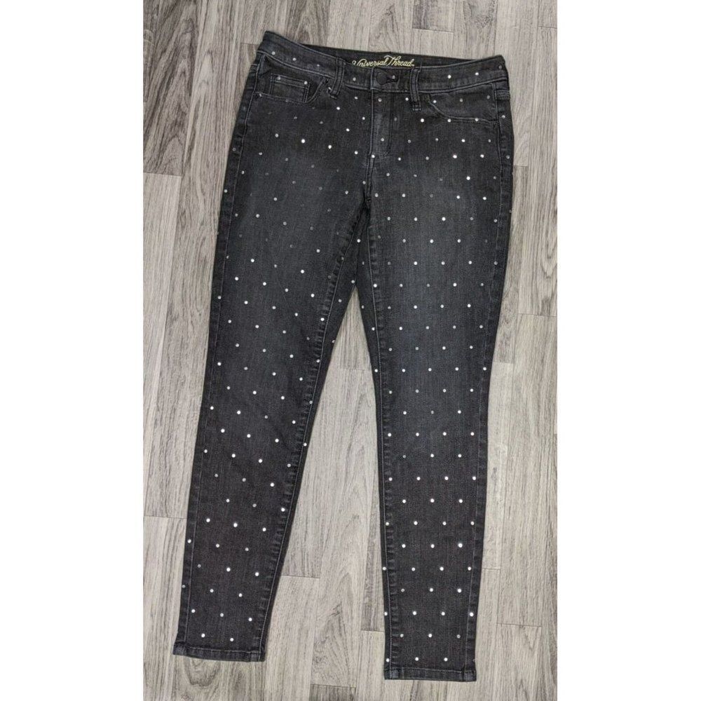 (3/$35) Universal Thread Size 6 /‎ 28 R Polka Dots Skinny Black Grey Denim Jeans